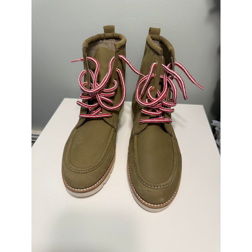 Boden Olive Green Nubuck Leather Lace Up Ankle Boots Red Laces EU 39/US W8.5